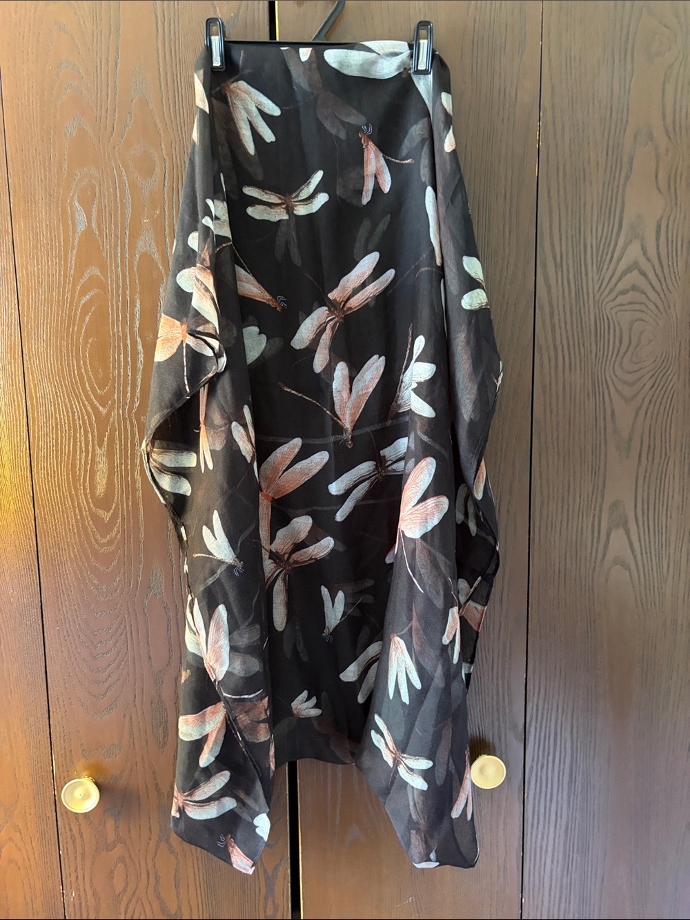 No Brand Black Circular Dragonfly-Print Lightweight Neck Scarf.